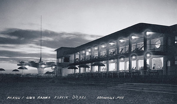 Olev Siinmaa: Prnu beach pavilion at night 1939. Post-construction photo.